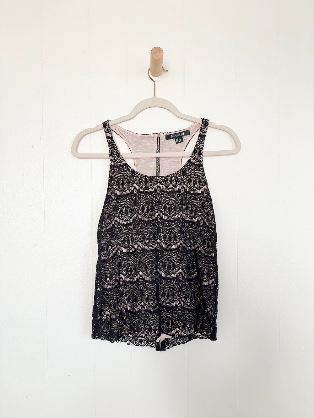 Vintage Y2K Black Sheer Mesh Lace Pink Lined Full Zip Tank Top S